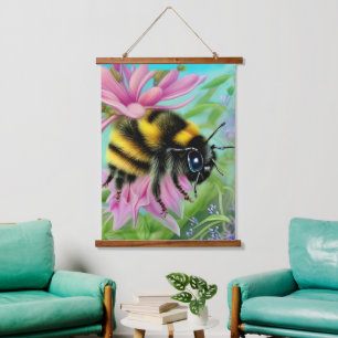 Beautiful Bee on a Pink Flower Close up Hanging Tapestry