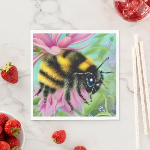 Beautiful Bee on a Pink Flower Close up Napkins
