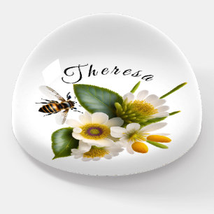 Beautiful Bee white Flower Bouquet Paperweight