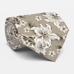 Beautiful beige flower pattern neck tie