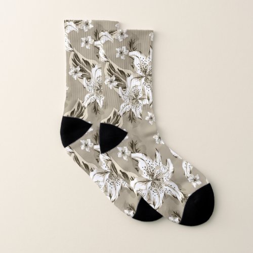 beautiful beige flower pattern socks