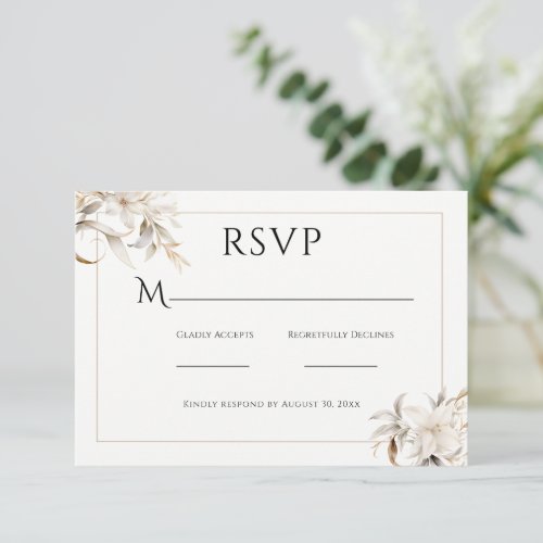 Beautiful Beige Simple Floral Modern Wedding RSVP Card