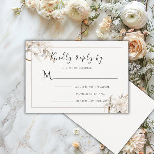 Beautiful Beige Simple Floral Modern Wedding RSVP Card