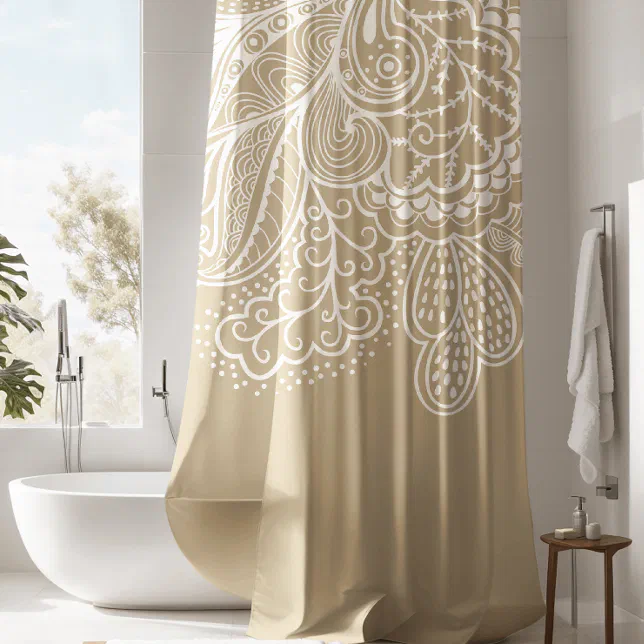 Beautiful Beige & WhiteVintage Lace shower Curtain Zazzle