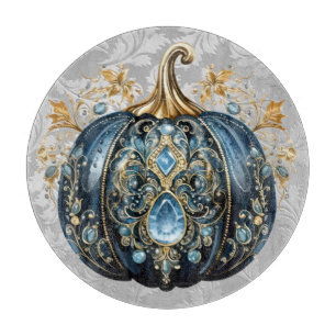 Beautiful bejeweled blue and gold pumpkin cutting board