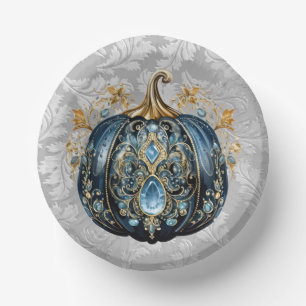 Beautiful bejeweled blue and gold pumpkin paper bowls