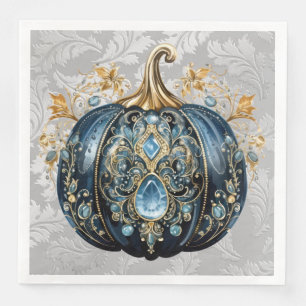 Beautiful bejeweled blue and gold pumpkin paper dinner napkins
