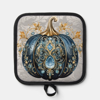 Beautiful bejeweled blue and gold pumpkin pot holder