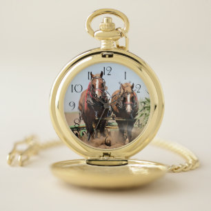 Beautiful belgian harness working horses pocket watch