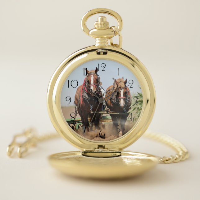 Beautiful belgian harness working horses pocket watch (Inside)