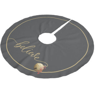 Beautiful BELIEVE script Christmas Jingle Bell Brushed Polyester Tree Skirt