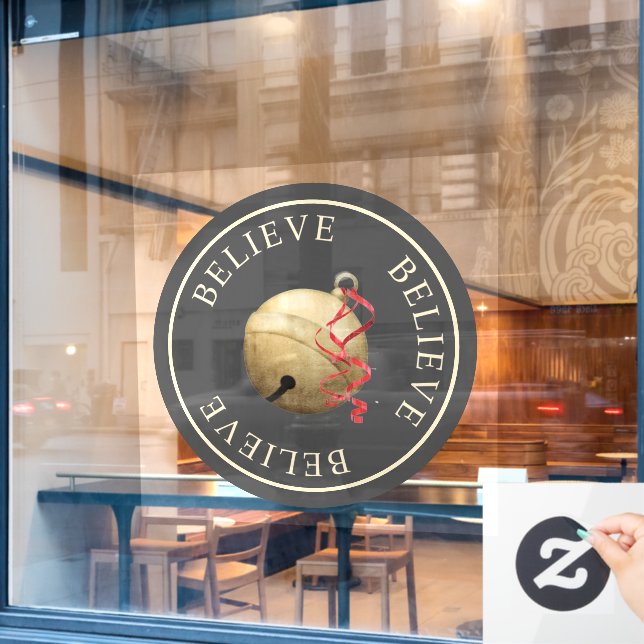 Beautiful BELIEVE with Jingle Bell Christmas Window Cling (Cafe Window)