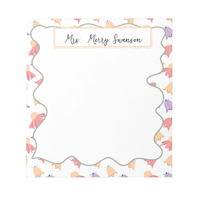 Beautiful Bell Floral Pattern with Name Notepad (Front)