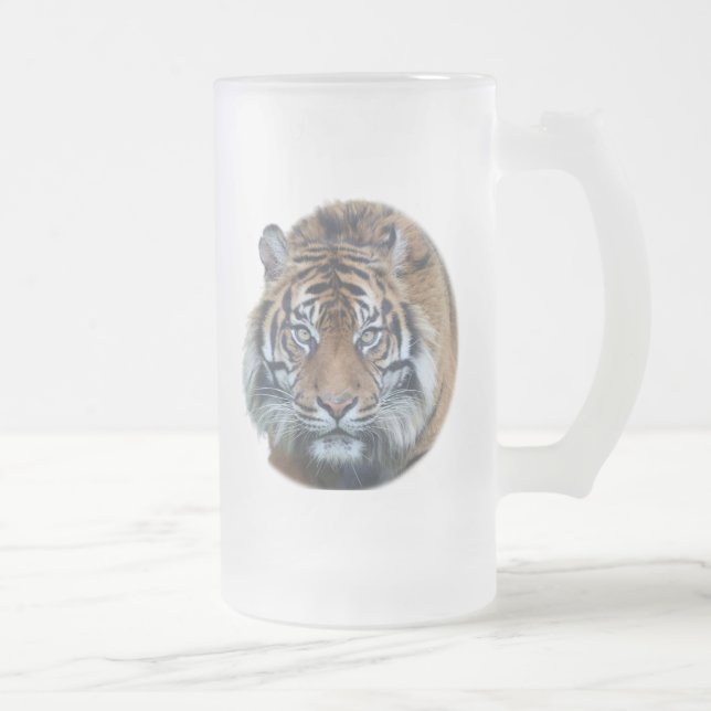 Beautiful Bengal Tiger Face Photo Glass Frosted Glass Beer Mug (Right)