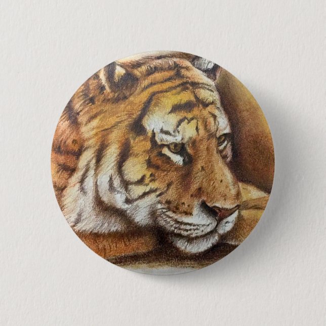 Beautiful Bengal Tiger, hand sketch Button (Front)