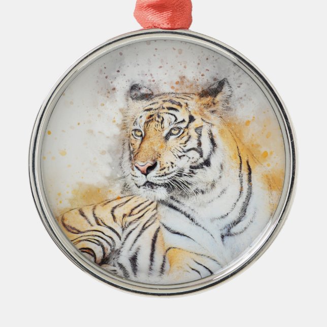 Beautiful Bengal Tiger Painting Metal Ornament (Front)