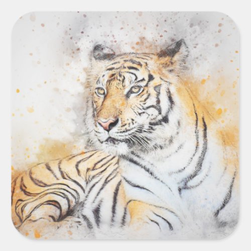 Beautiful Bengal Tiger Painting Square Sticker