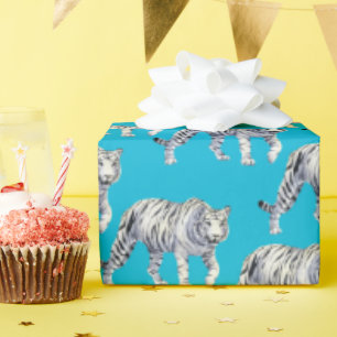 Beautiful Bengal White Tiger Blue Pattern Wrapping Paper