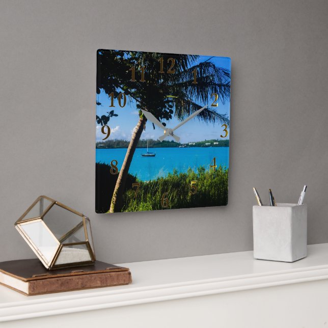 Beautiful Bermuda Beach Boats Wall Clock (Office)