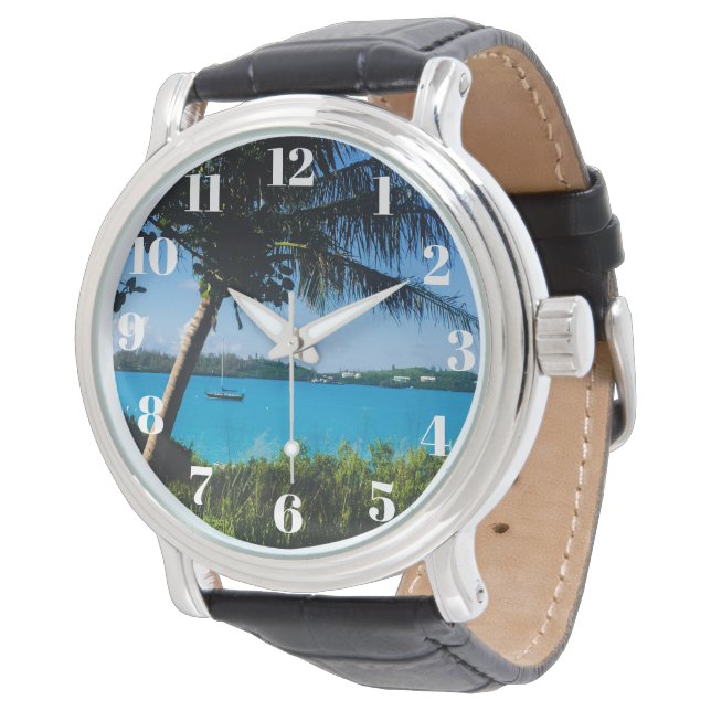 Beautiful Bermuda Boat & Tropical Beach Gift Watch (Angled)