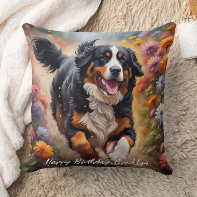 Beautiful Bernese Mountain Dog Throw Pillow (Blanket)