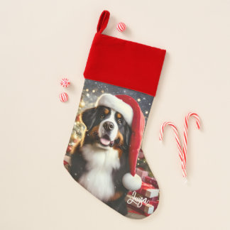 Beautiful Bernese Mountain Dog with Santa Hat Christmas Stocking