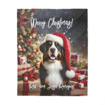 Beautiful Bernese Mountain Dog with Santa Hat
