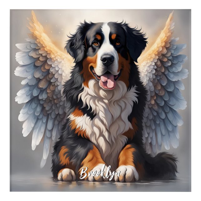 Beautiful Bernese Mountain Dog with Wings Acrylic Print (Front)