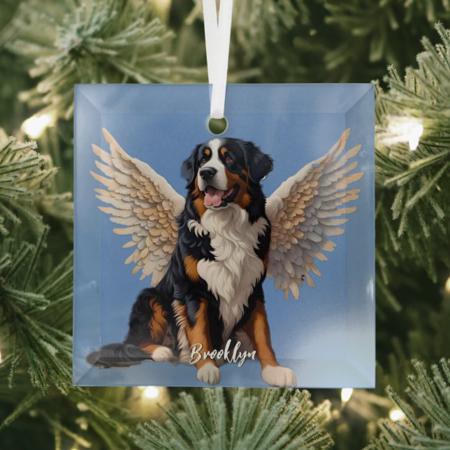 Beautiful Bernese Mountain Dog with Wings Glass Ornament (Insitu)