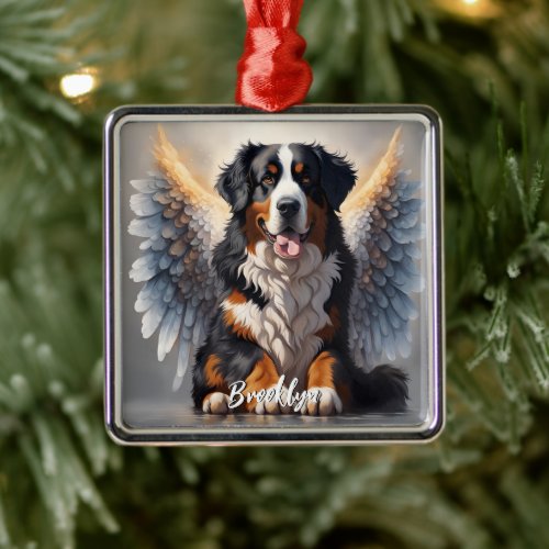 Beautiful Bernese Mountain Dog with Wings Metal Ornament