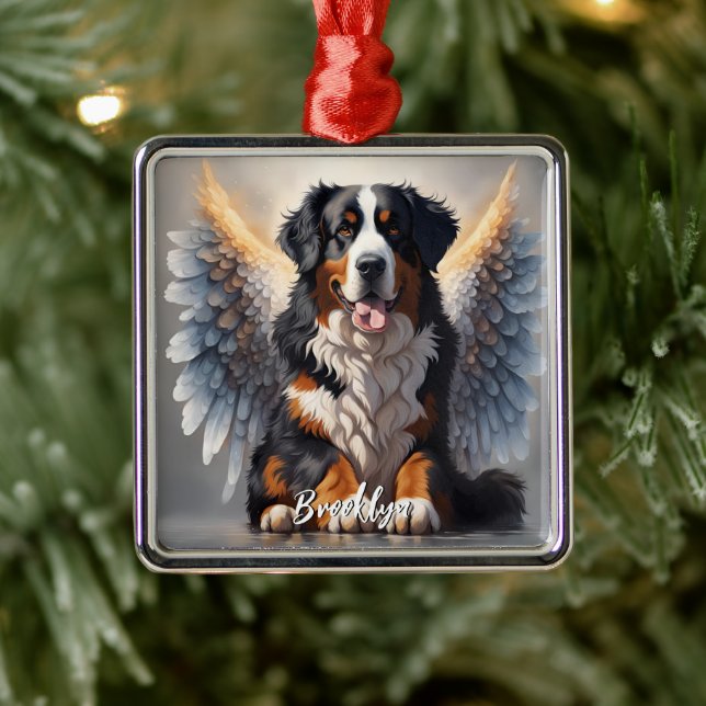 Beautiful Bernese Mountain Dog with Wings Metal Ornament (Tree)