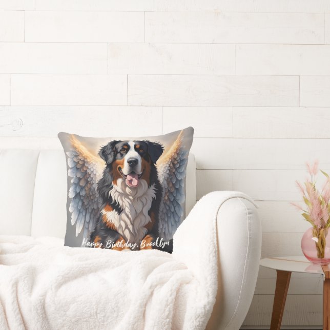 Beautiful Bernese Mountain Dog with Wings Throw Pillow (Couch)