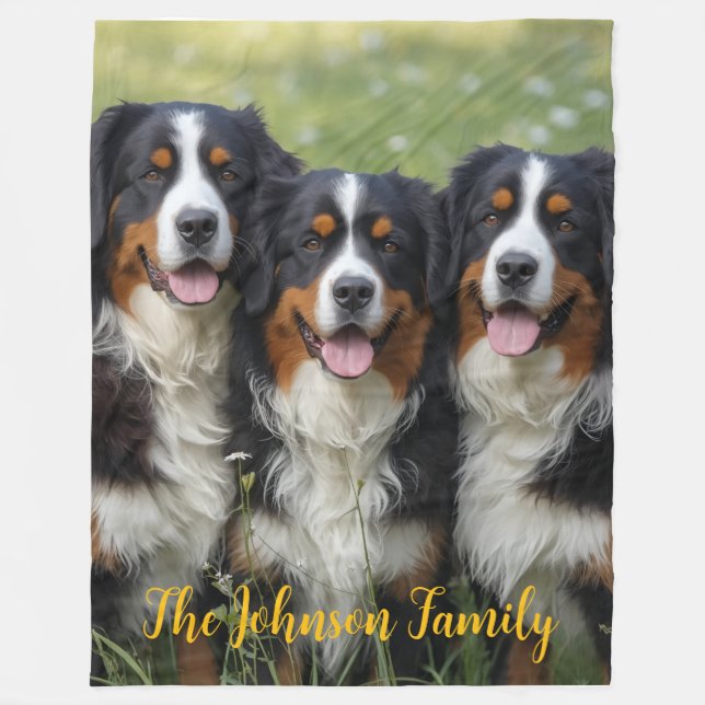 Beautiful Bernese Mountain Dogs Personalized Fleece Blanket (Front)