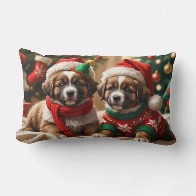 Beautiful Bernese Mountain Puppies Lumbar Pillow (Front)