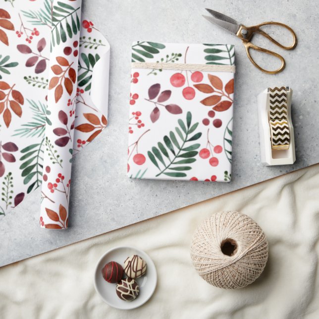 Beautiful Berries and Branches Watercolor  Wrapping Paper (Crafts)