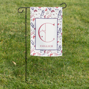 Beautiful Berries, Scroll Monogram C Garden Flag