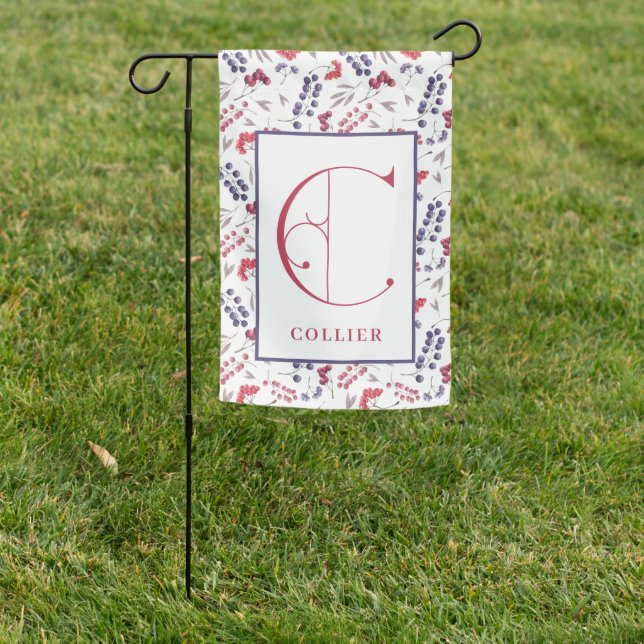 Beautiful Berries, Scroll Monogram C Garden Flag (In SItu)