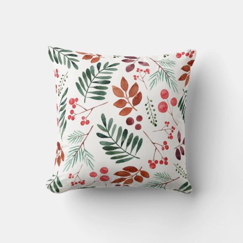 Beautiful Berry and Branches  Watercolor Winter   Throw Pillow