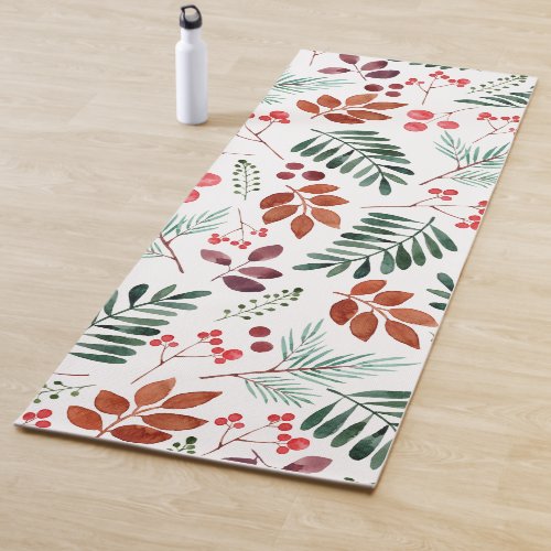 Beautiful Berry and Branches  Watercolor Winter   Yoga Mat