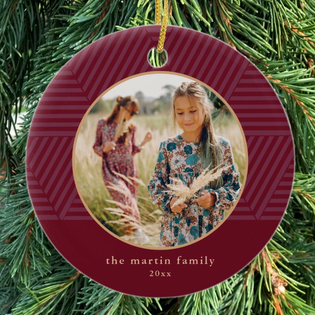 Beautiful Berry Geometric Pattern Photo Christmas Ceramic Ornament (Creator Uploaded)