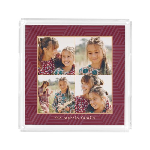 Beautiful Berry Geometric Pattern Photo Collage Acrylic Tray