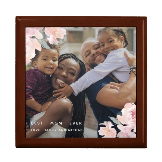 Beautiful Best Mom Ever Blush Floral Photo Gift Box (Front)