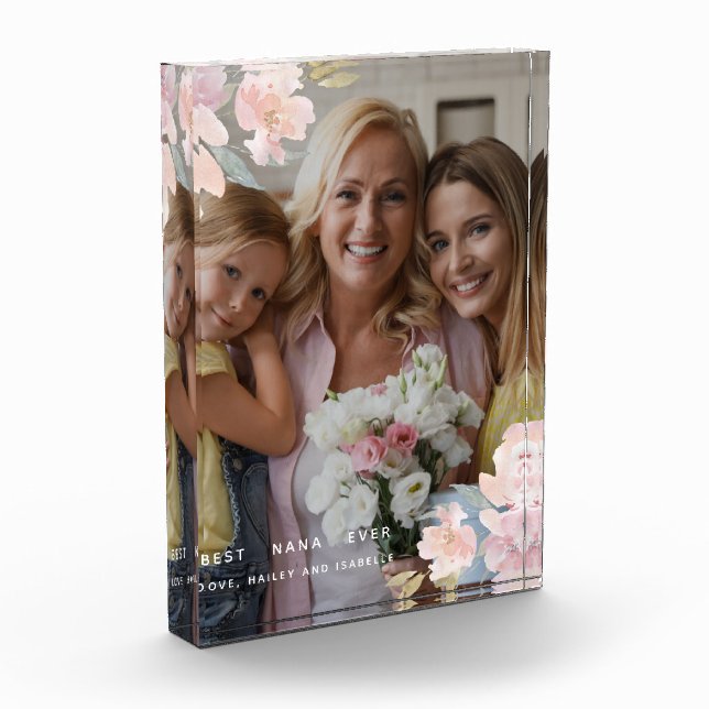 Beautiful Best Nana Ever Blush Floral Photo Acrylic Award (Left)