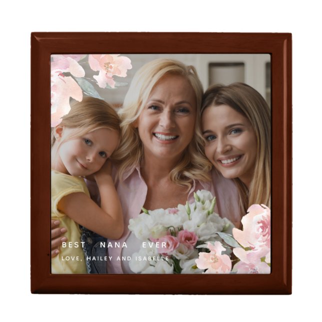 Beautiful Best Nana Ever Blush Floral Photo Gift Box (Front)
