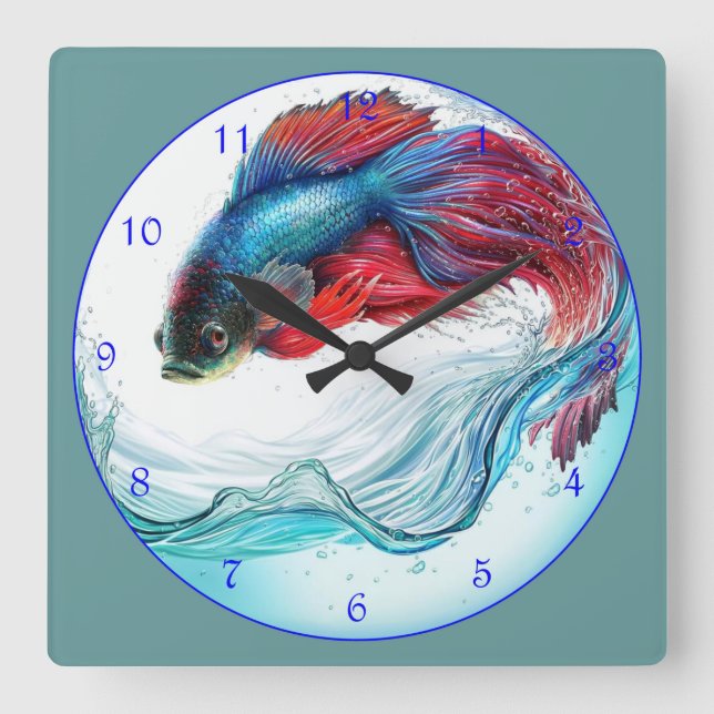 Beautiful Betta Fish Square Wall Clock (Front)
