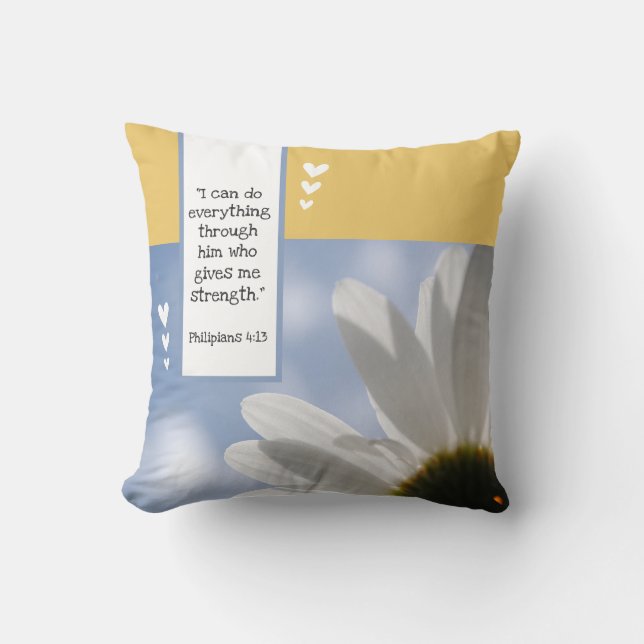 Beautiful Bible Verse Daisy Photo Template Custom Throw Pillow (Front)