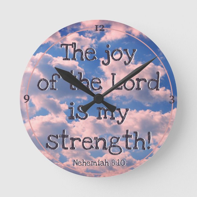 Beautiful Bible Verse Pastel Clouds Photo Template Round Clock (Front)