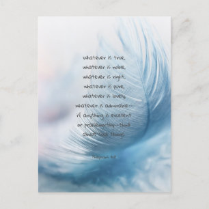 Beautiful Bible Verse Quote with Blue Feather Postcard