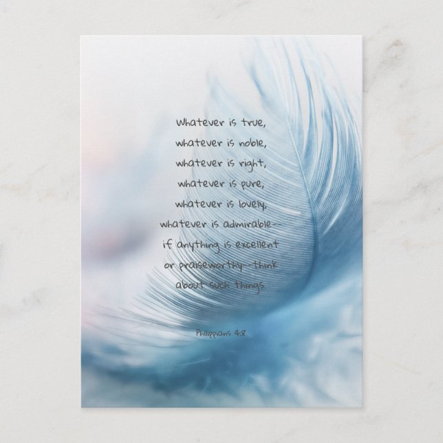 Beautiful Bible Verse Quote with Blue Feather Postcard (Front)