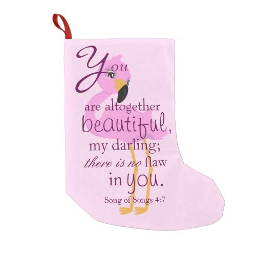Beautiful Bible Verse with a Flamingo Pink Small Christmas Stocking